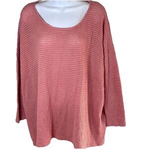 M T S Women's Dusty Rose Waffle Knit Top Scoop Neck Sweater Small Cottagecore